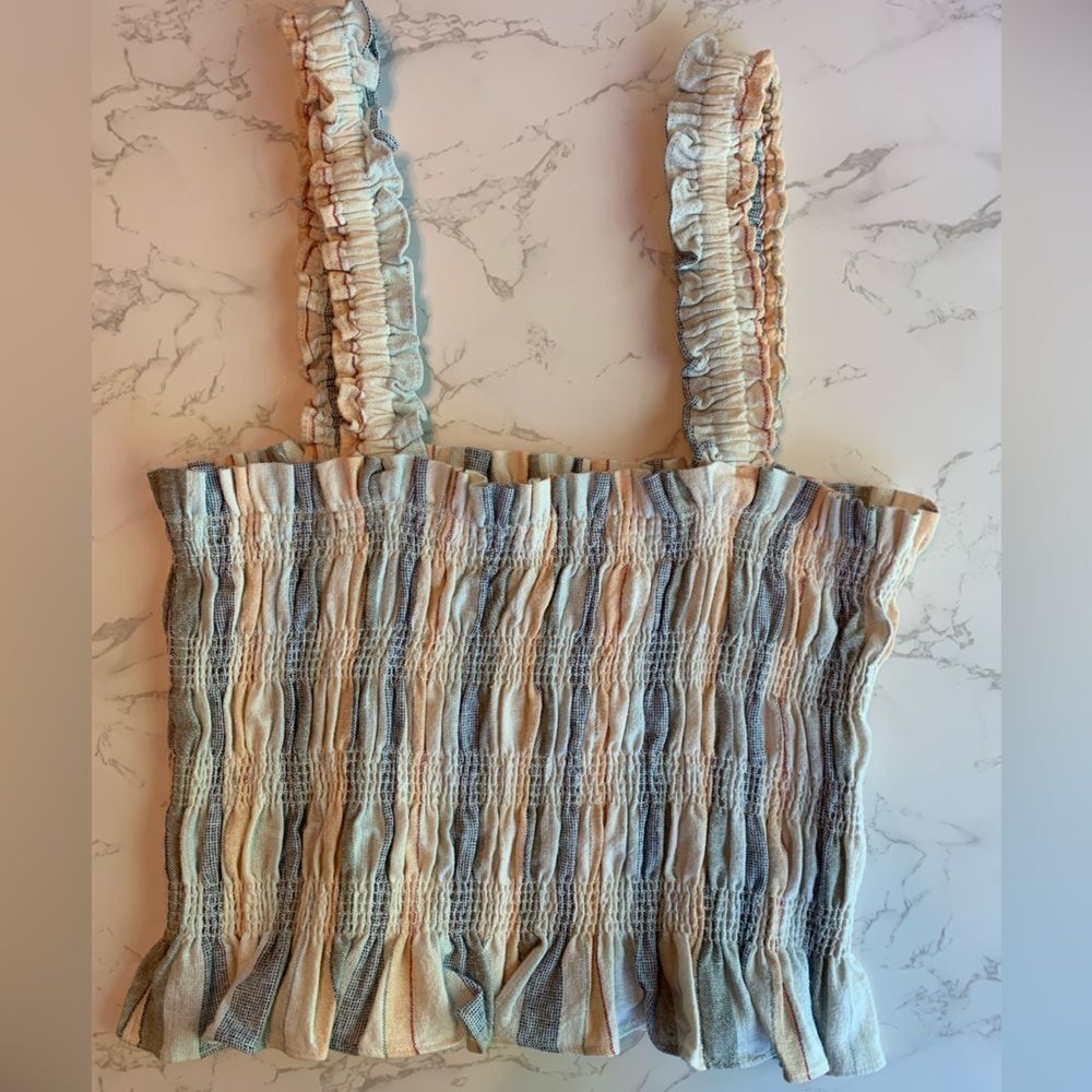 ASTR Twiggy Striped Smocked Crop Tank Top | Medium - Picture 5 of 8